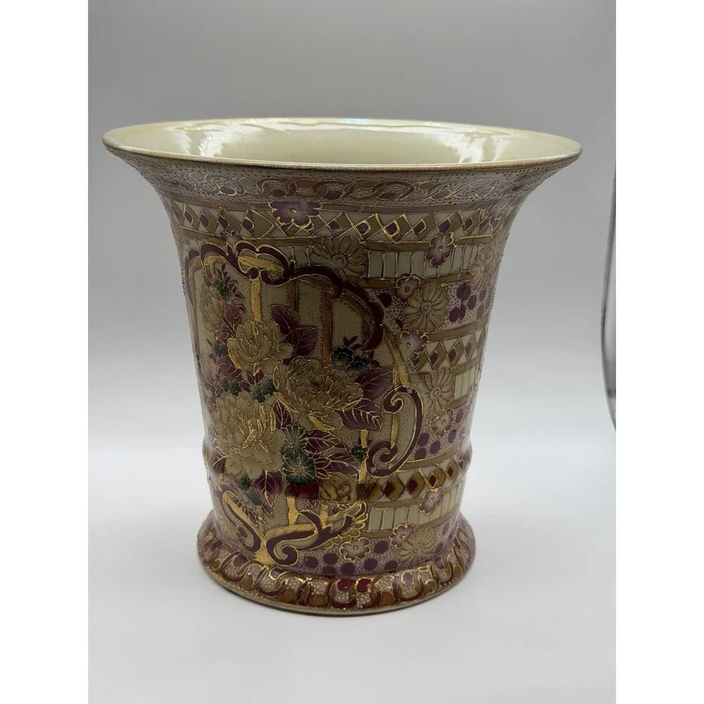 VTG Satsuma Made In China Porcelain Vase Hand Painted Floral Gold Gilt